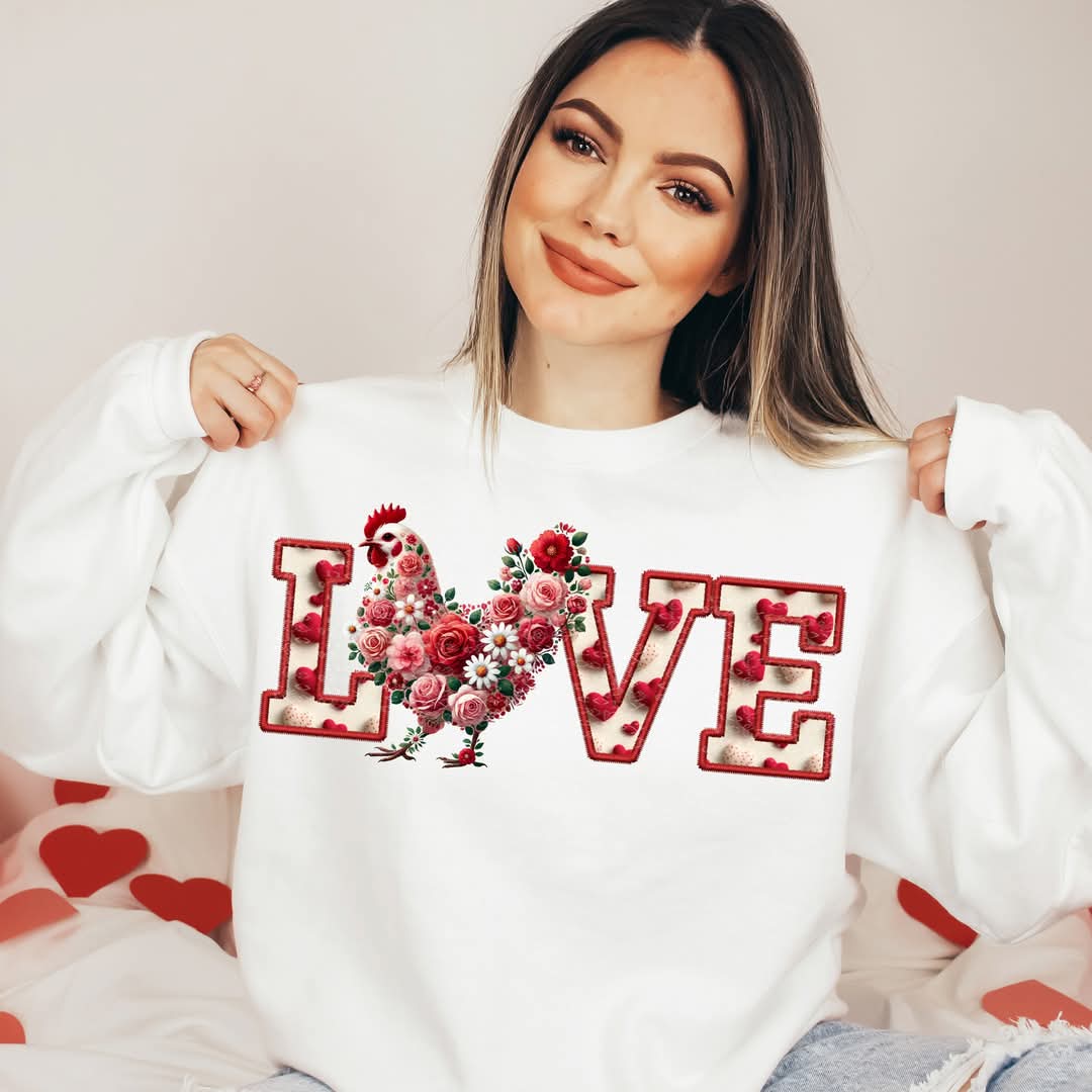 Floral Chicken Love (Faux Embroidery)