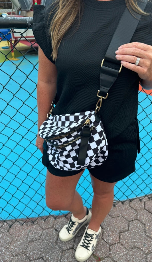 Checkered Nylon Bum Bag