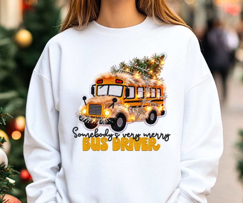 Somebody's Very Merry Bus Driver (Faux Lights & Embroidery)