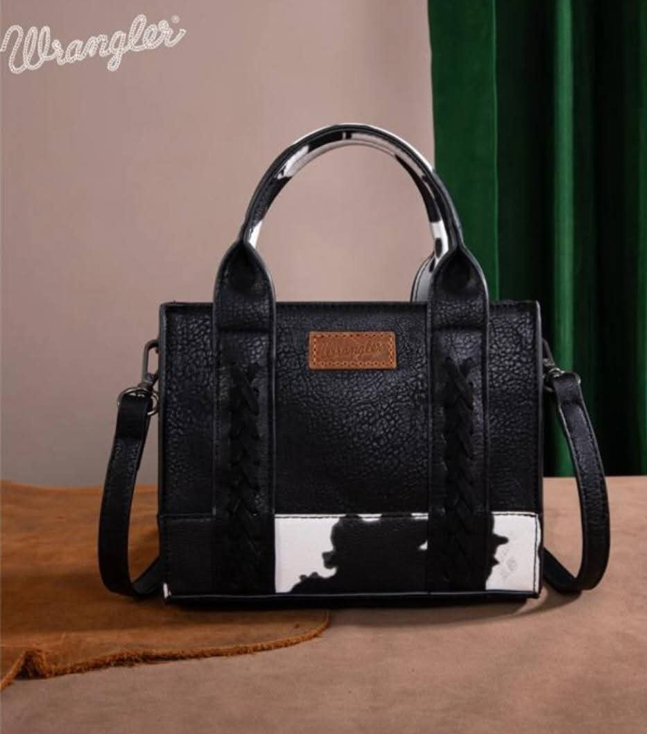 Black Wrangler Cow Print Mini Crossbody Bag