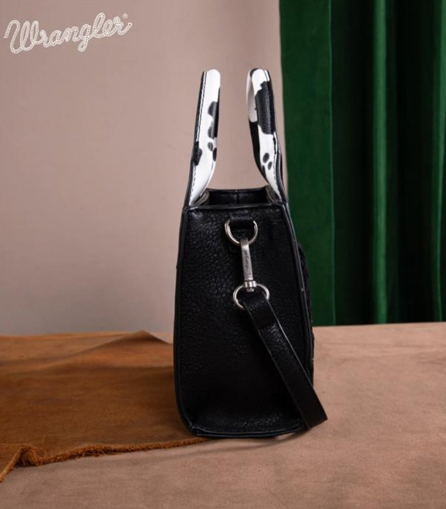 Black Wrangler Cow Print Mini Crossbody Bag