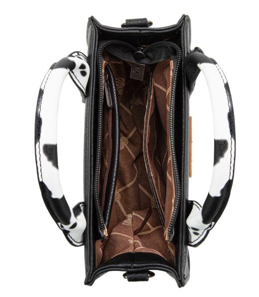 Black Wrangler Cow Print Mini Crossbody Bag